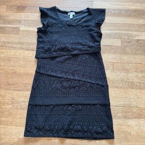 Motherhood maternity black cap sleeve knee length crocheted dress size M
 b31